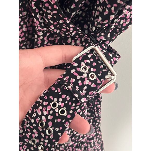 The Kooples Short Sleeve Patterned Wrap Mini Dress Pink Black Women Size 1 (XS) - Picture 6 of 11